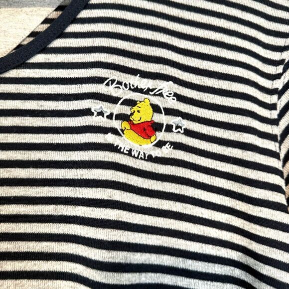 Vintage 90s Winnie the Pooh Embroidered another Free is the Way to Be Striped Te - Picture 3 of 9